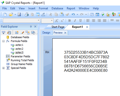 Aztec Code crystal reports formula field