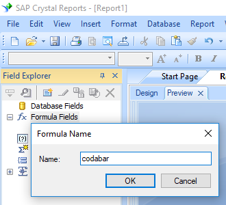 Codabar create formula crystal reports