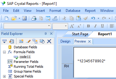 code11 barcode crystal reports formula field