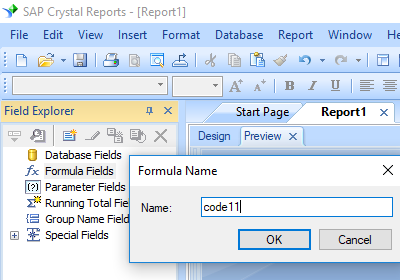 code11 barcode crystal reports create formula