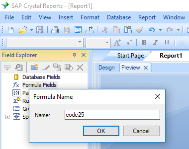 Code25 create formula crystal reports
