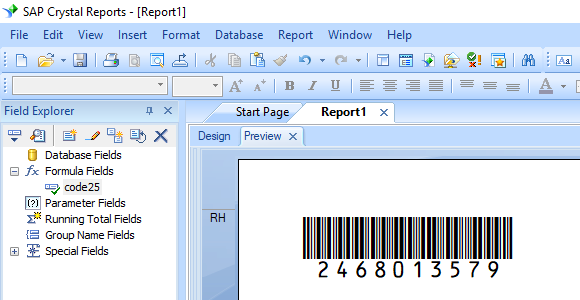 Code25 barcode crystal reports