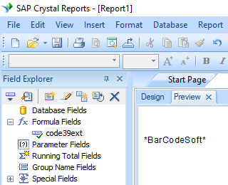 Code39 extended barcode crystal reports formula field
