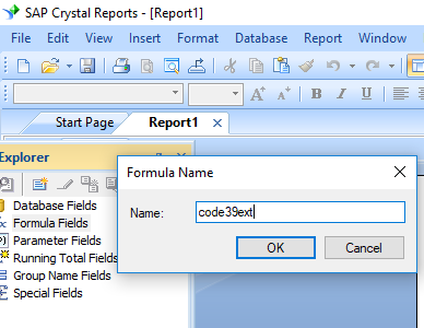 Code39 extended barcode create formula crystal reports