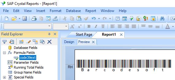 Code39 extended barcode crystal reports