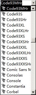 Code93 barcode access database