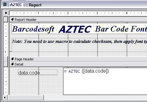 Aztec Code barcode access macro