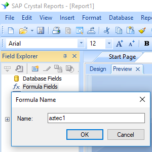 Aztec Code create formula crystal reports