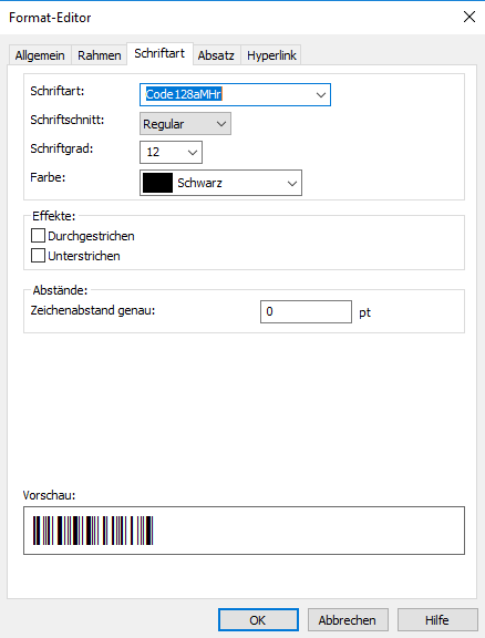 code128 barcode Kristallbericht formelfelder