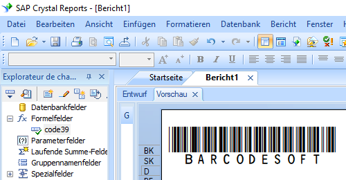 Code39 barcode crystal reports