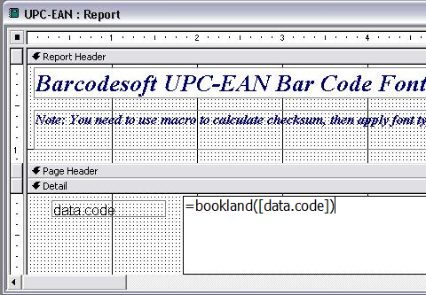 Bookland código de barras access macro