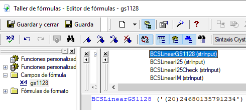 GS1128 código de barras crystal reports UFL