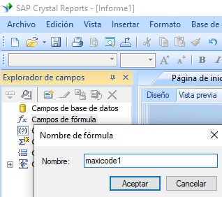 MaxiCode crear fórmula crystal reports