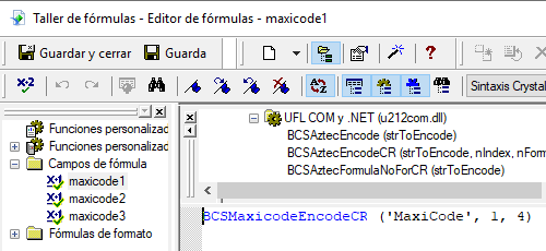 MaxiCode crystal reports fórmula campos