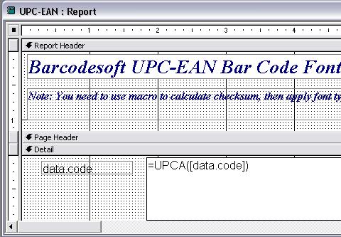 UPC-A código de barras access macro