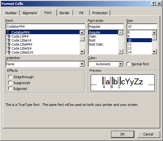 Codabar codes à barres police typeface crystal reports