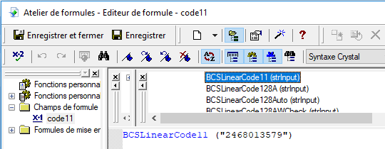 code11 barcode crystal reports UFL