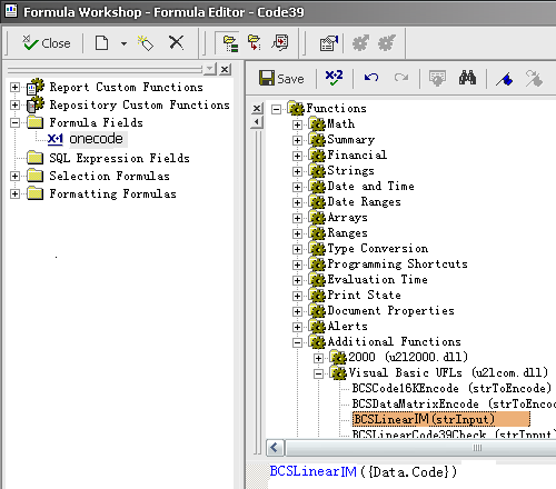 onecode code barres crystal reports formula field