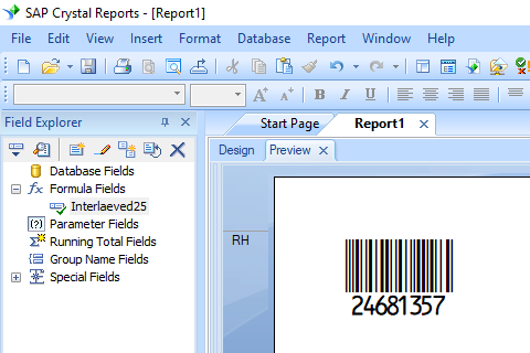 Interleaved 2of5 barcode crystal reports