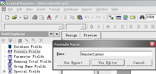 master carton code código de barras crear fórmula crystal reports