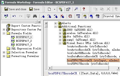 PDF417 barcode crystal reports formula field