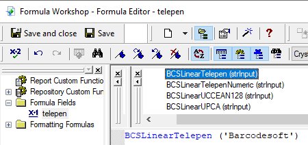 telepen barcode crystal reports UFL